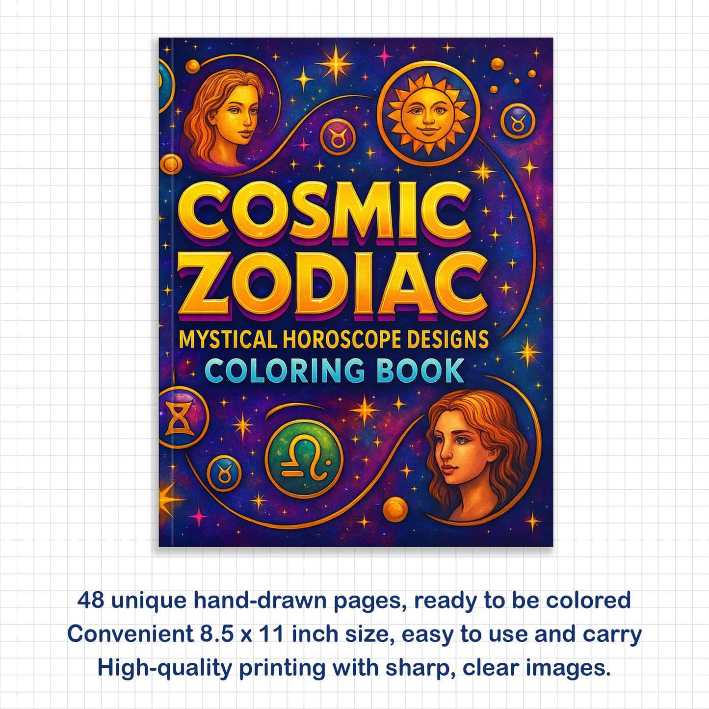 Cosmic Zodiac Coloring Pages – 48 Detailed Horoscope & Planet Artworks – For Adults