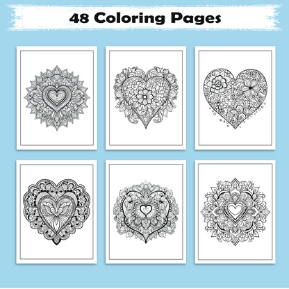 Heart Mandala Coloring Pages – 48 Intricate Love-Themed Designs for Adults