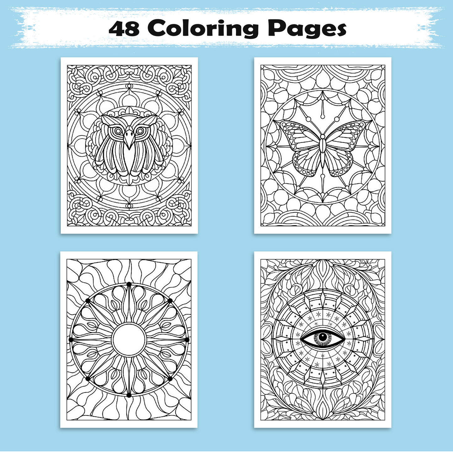 Stained Glass Mandala Wonders – Mandala Coloring Pages – 48 Pages – Bold, Intricate, Glass-Inspired Patterns – For Adults