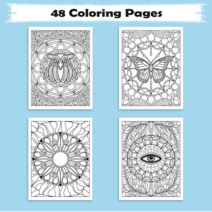 Stained Glass Mandala Wonders – Mandala Coloring Pages – 48 Pages – Bold, Intricate, Glass-Inspired Patterns – For Adults