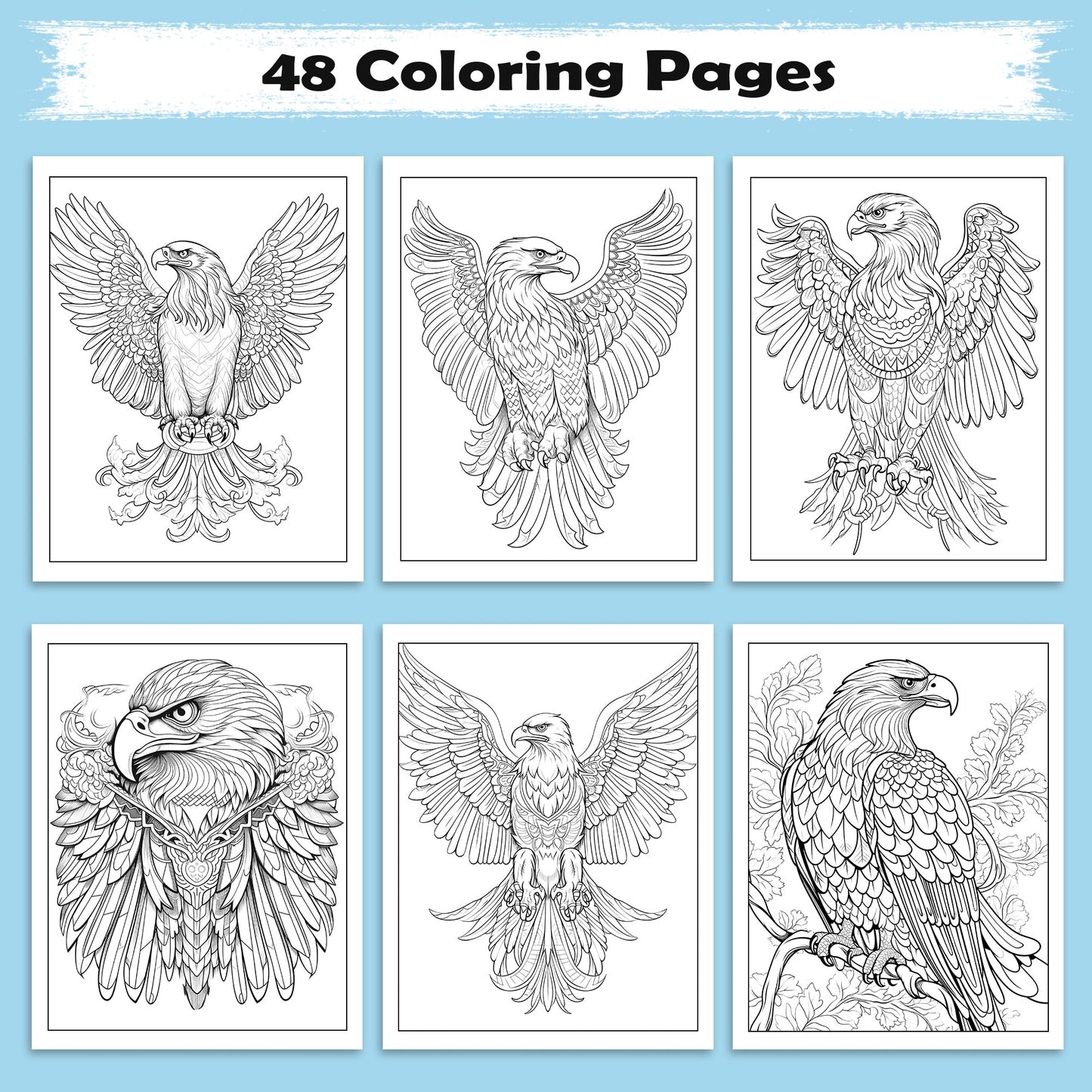 Regal Eagles Mandala Coloring Pages – 60 Bold Line Art Designs for Adults