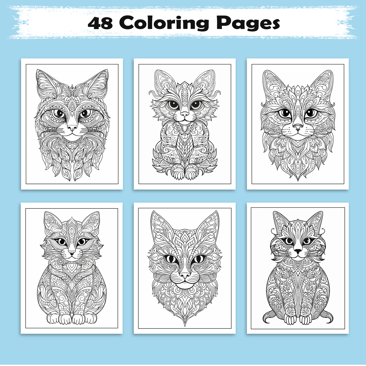 Mystic Cats Mandala Coloring Pages – 48 Intricate Designs for Adults