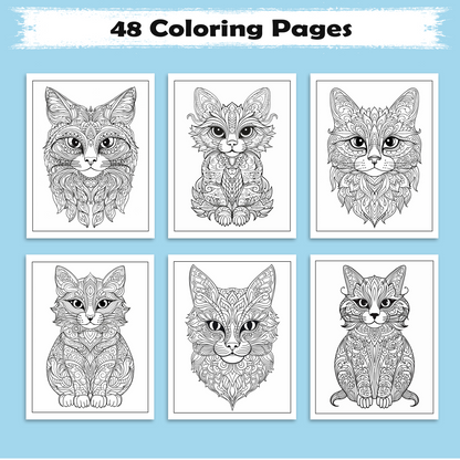 Mystic Cats Mandala Coloring Pages – 48 Intricate Designs for Adults