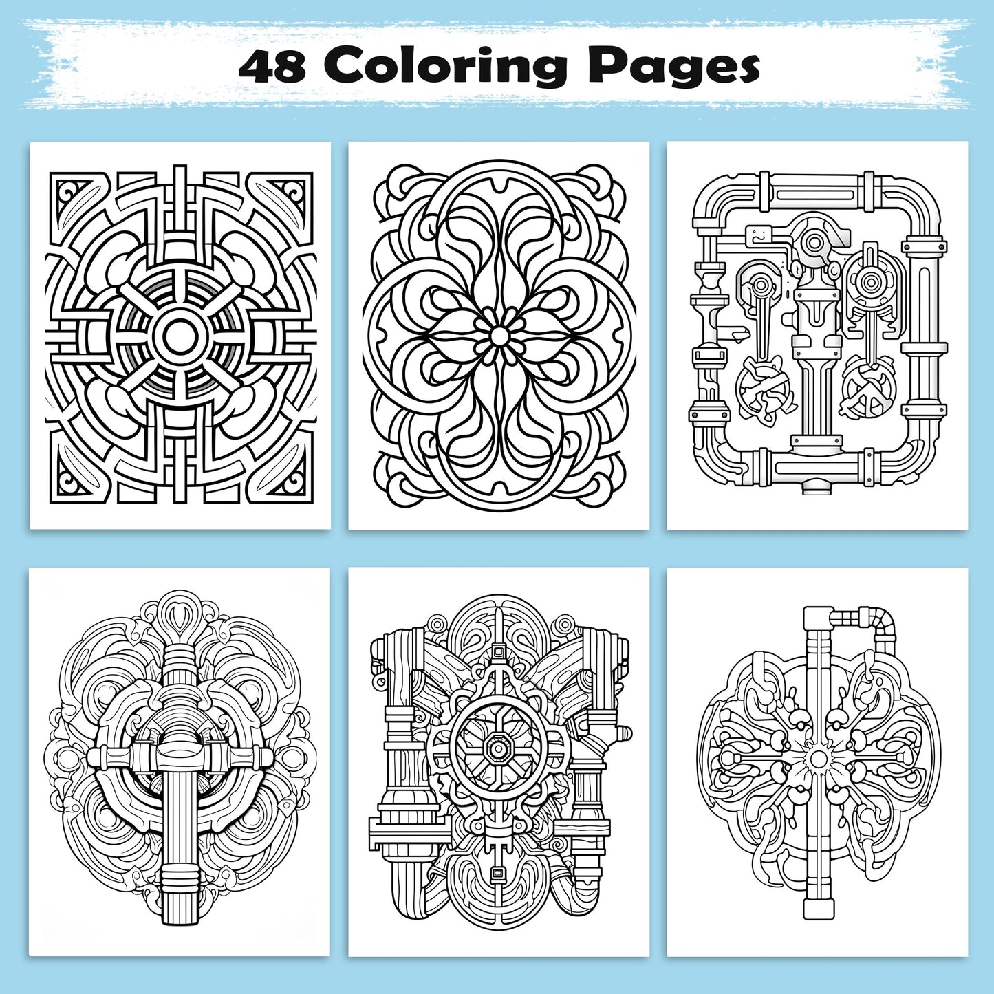 Plumbing Mandalas Coloring Pages – 48 Industrial Pipe Art Designs for Adults