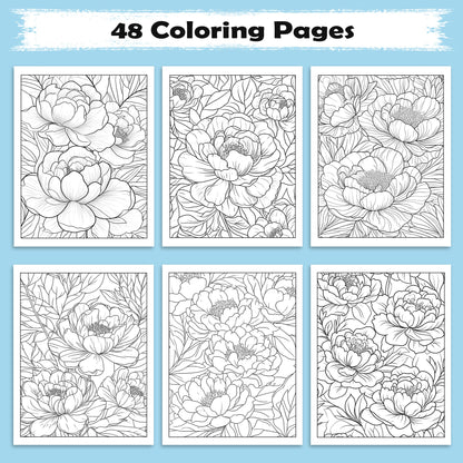 Peony Dreams Garden Coloring Pages – 48 Pages – Timeless Floral Art, Blooming Peonies, Graceful Designs – For Adults