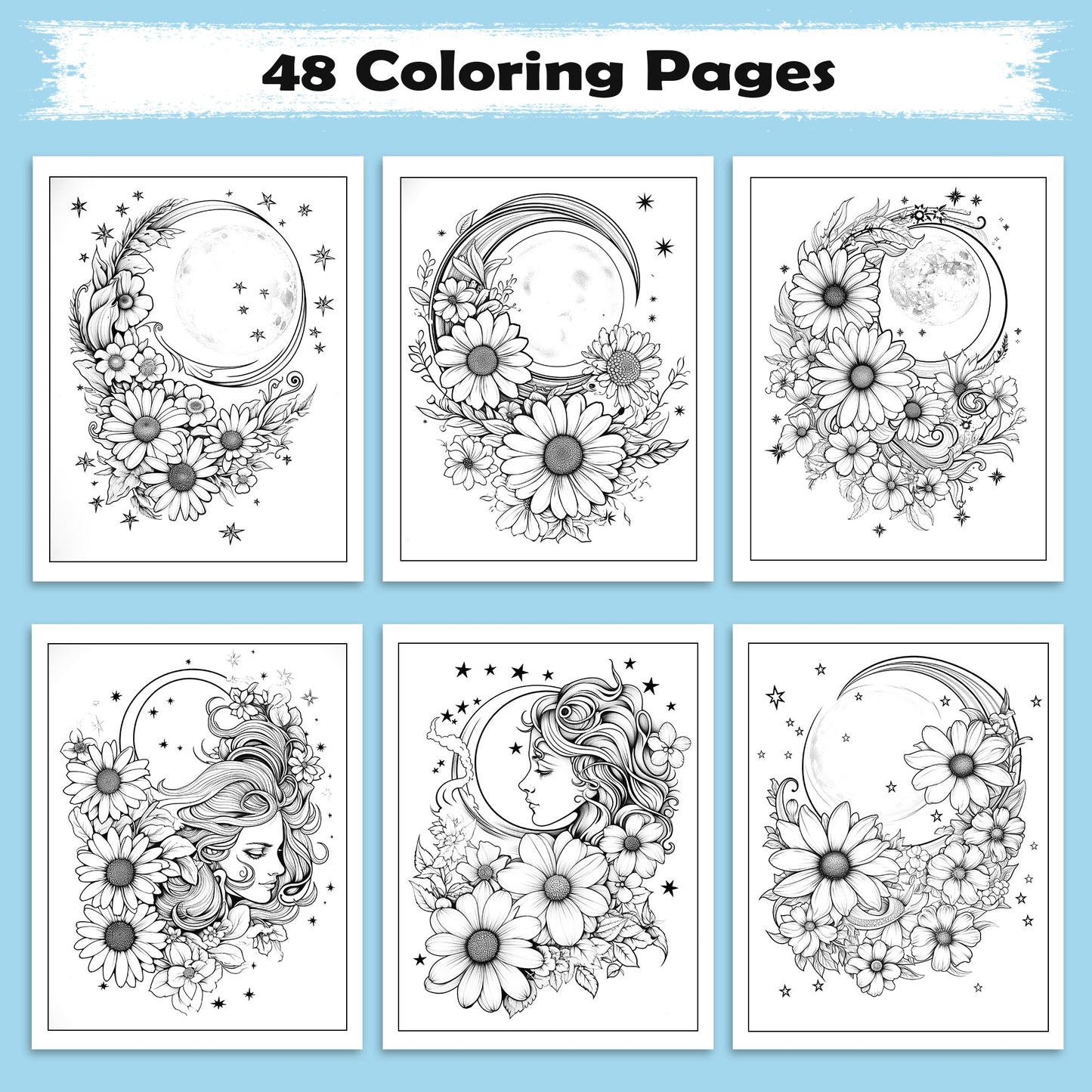 Moonlit Garden Dreams Coloring Pages – 48 Floral & Celestial Designs for Adults