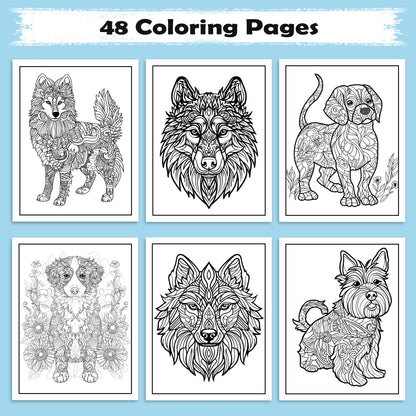 Zentangle Dog Mandala Coloring Pages – 48 Intricate Pet-Inspired Designs for Adults
