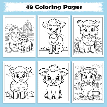 Happy Farm Friends Animal Coloring Pages – 48 Pages – Cute Baby Animals, Farm Scenes – For Kids