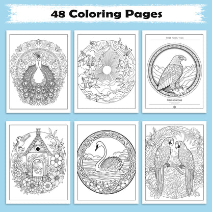 Feathered Mandalas Coloring Pages – 48 Intricate Bird Designs for Adults