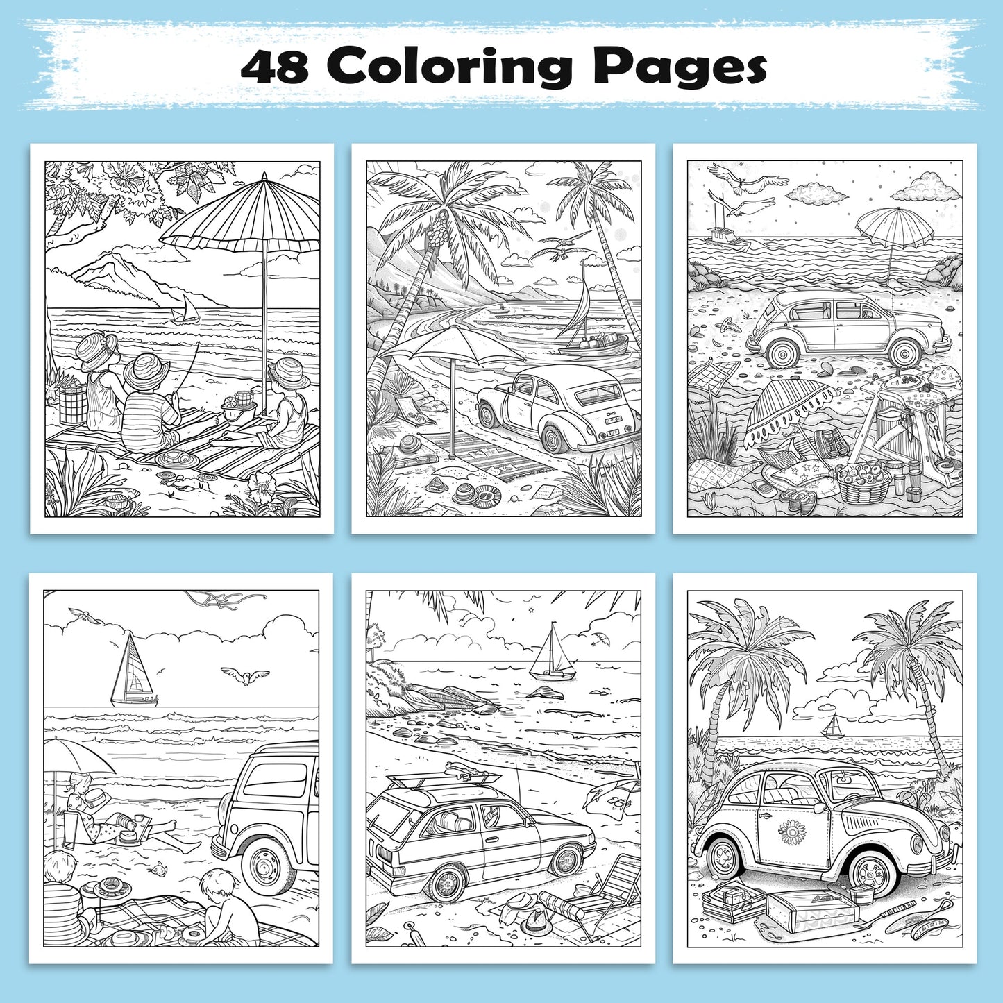 Coastal Days in Hawaii – Hawaii Coloring Pages – 48 Pages – Scenic, Calm, Summer Vibes – For Adults