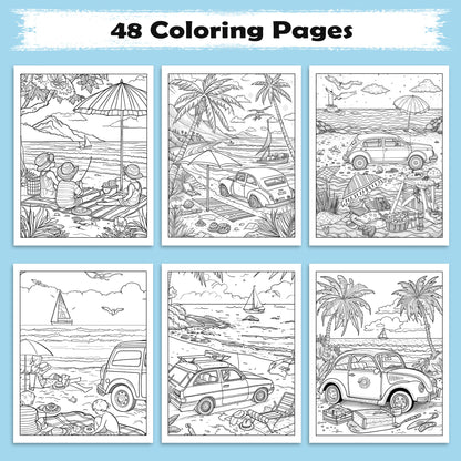 Coastal Days in Hawaii – Hawaii Coloring Pages – 48 Pages – Scenic, Calm, Summer Vibes – For Adults