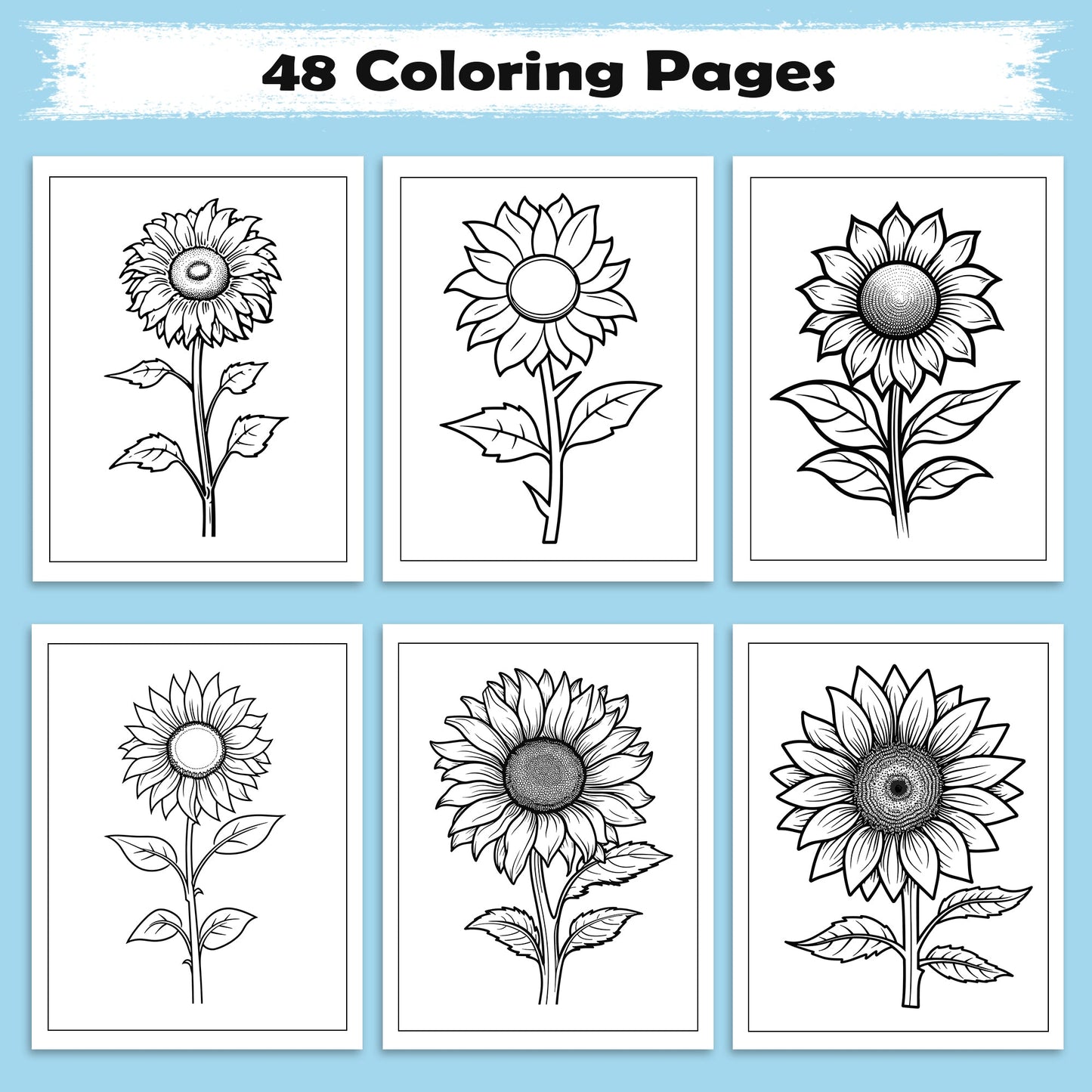 Sunlit Blooms Flower Coloring Pages – 48 Hand-Drawn Floral Designs for Adults