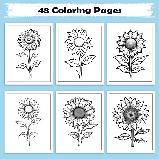 Sunlit Blooms Flower Coloring Pages – 48 Hand-Drawn Floral Designs for Adults