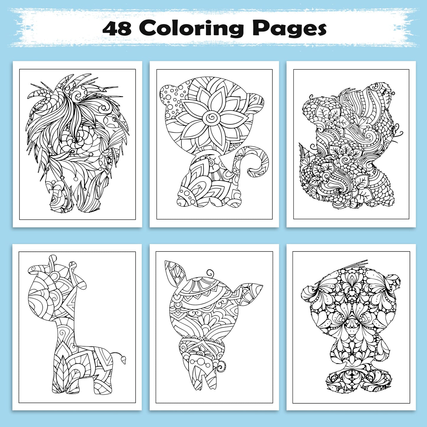 Mandala Animal Shapes Coloring Pages – 48 Intricate Silhouette Designs for Adults