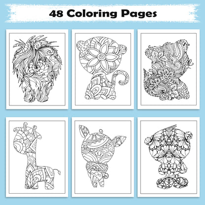 Mandala Animal Shapes Coloring Pages – 48 Intricate Silhouette Designs for Adults