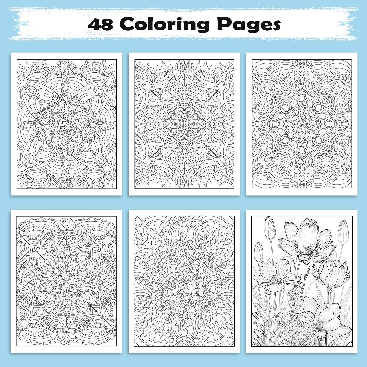 Blooming Symmetry Coloring Pages – 48 Pages – Floral Mandalas, Intricate Designs, Relaxing Art – For Adults