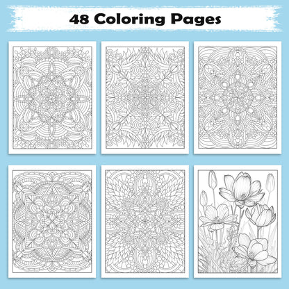 Blooming Symmetry Coloring Pages – 48 Pages – Floral Mandalas, Intricate Designs, Relaxing Art – For Adults