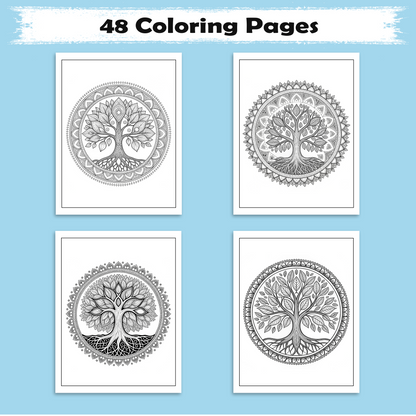 Sacred Tree Mandalas – Mandala Coloring Pages – 48 Pages – Symbolic, Spiritual, Botanical Designs – For Adults