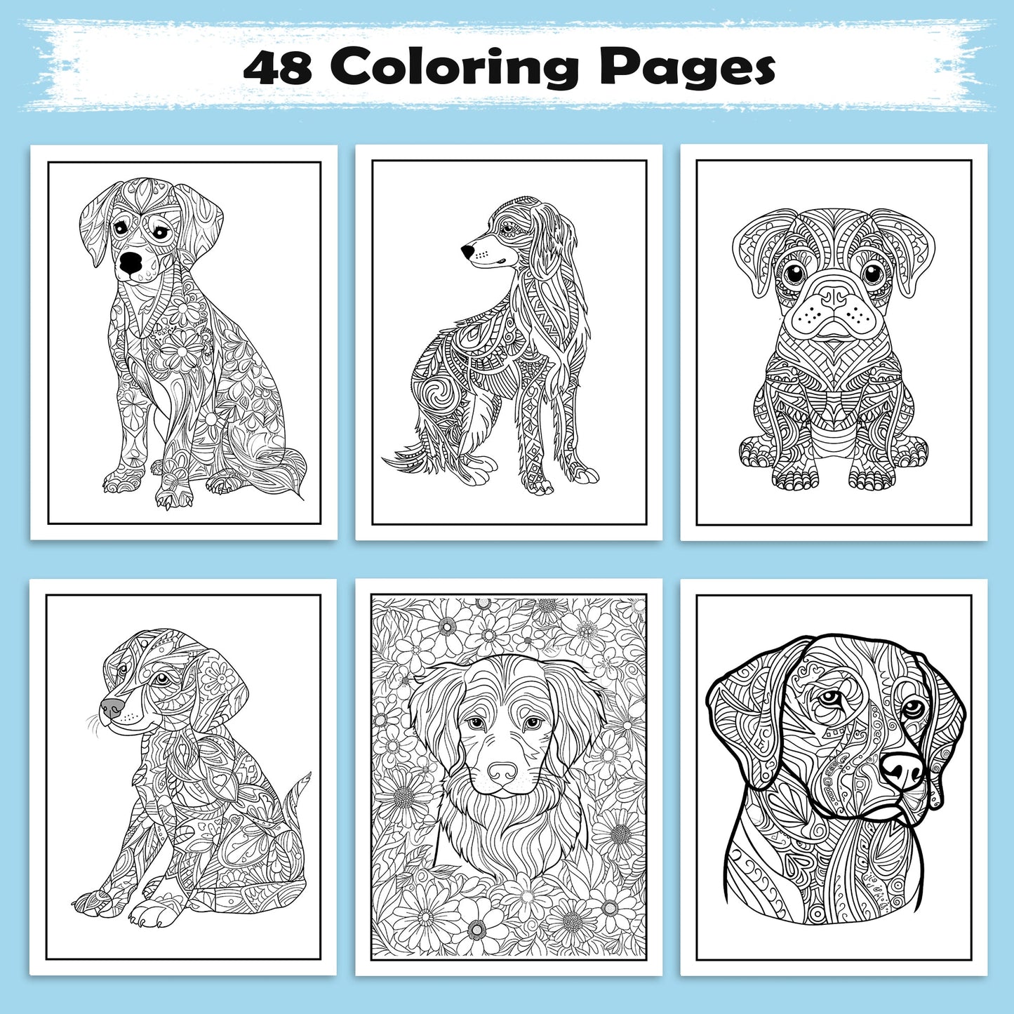Mandala Dogs in Bloom Coloring Pages – 48 Floral Mandala Dog Designs for Adults
