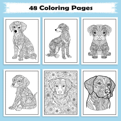 Mandala Dogs in Bloom Coloring Pages – 48 Floral Mandala Dog Designs for Adults