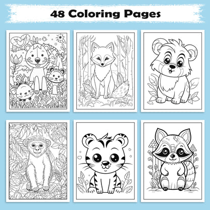 Jungle Friends – Animal Coloring Pages – 48 Pages – Cute Forest Wildlife – For Kids