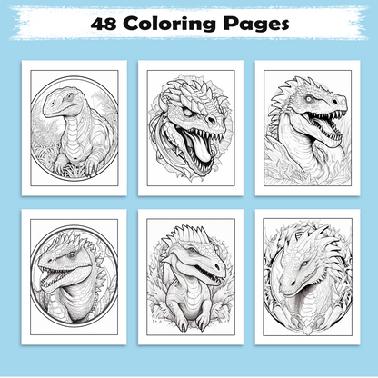 Dinosaur Mandala Adventure Coloring Pages – 48 Unique Dinosaur Designs for Kids & Adults