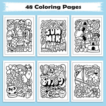 Aloha Doodle Days – Hawaii Coloring Pages – 48 Summer Vacation Scenes – For Kids