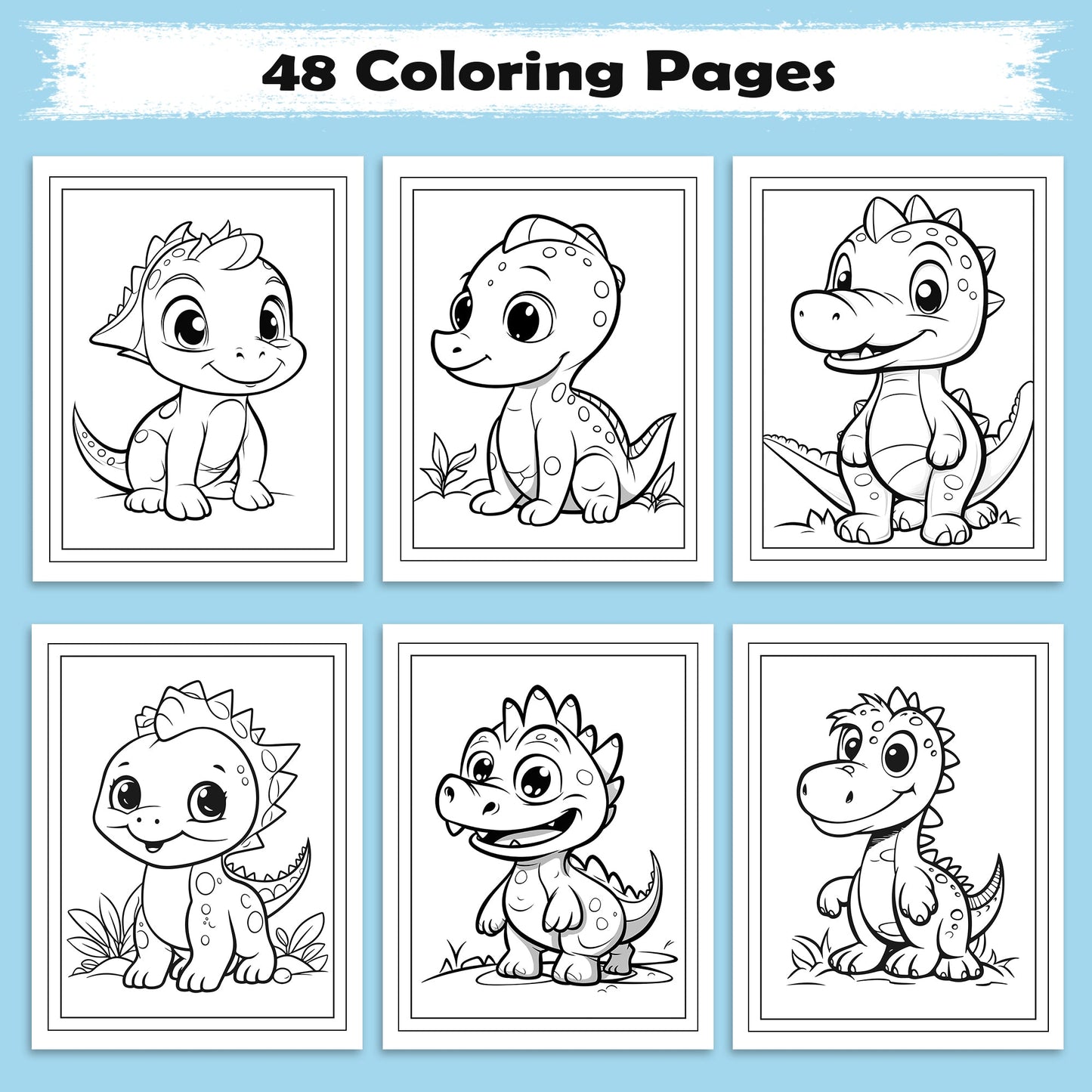 Tiny Dino Friends – Cute Dinosaur Coloring Pages – 48 Pages – Adorable Jurassic Creatures – For Kids