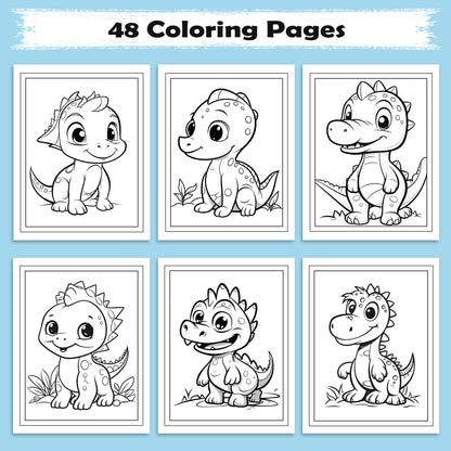 Tiny Dino Friends – Cute Dinosaur Coloring Pages – 48 Pages – Adorable Jurassic Creatures – For Kids