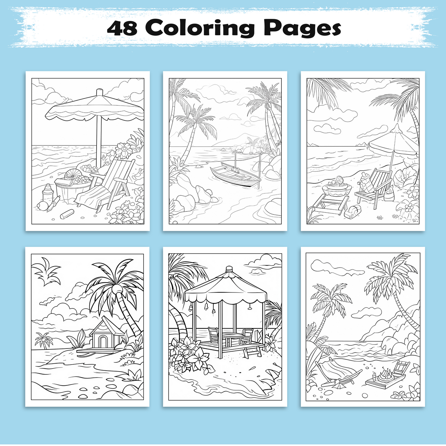 Hawaii by the Sea Coloring Pages – 48 Scenic Island Pavilions and Shores for Adults