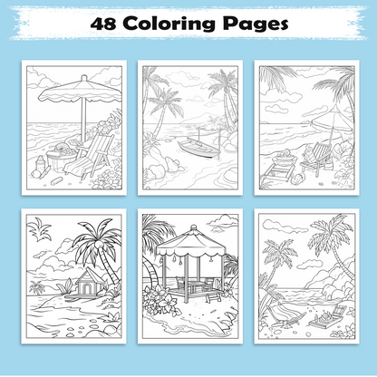 Hawaii by the Sea Coloring Pages – 48 Scenic Island Pavilions and Shores for Adults