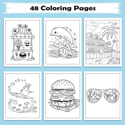 Spooky Tropics Coloring Pages – 48 Haunted Beach & Ghost Designs – For Kids