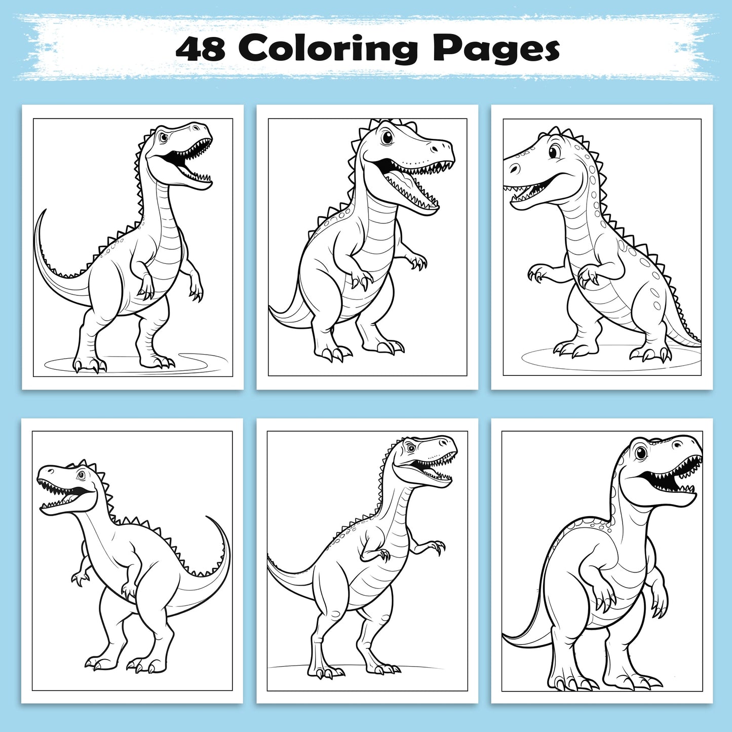Dino Kingdom Coloring Pages – 48 Pages – Strong and Wild Dinosaur Scenes – For Kids