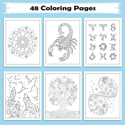 Zodiac Garden Coloring Pages – 48 Pages – A Whimsical Astrology Coloring Book – For Adults