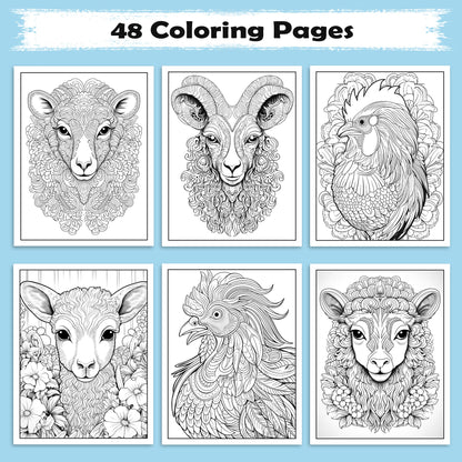 Mystic Horns Mandala Coloring Pages – 48 Intricate Animal Designs for Adults