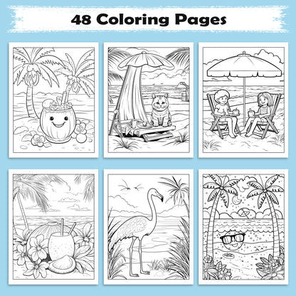 Tropical Whispers of Hawaii Coloring Pages – 48 Serene Island Scenes with Flamingos, Coconuts, and Cats – For Adults