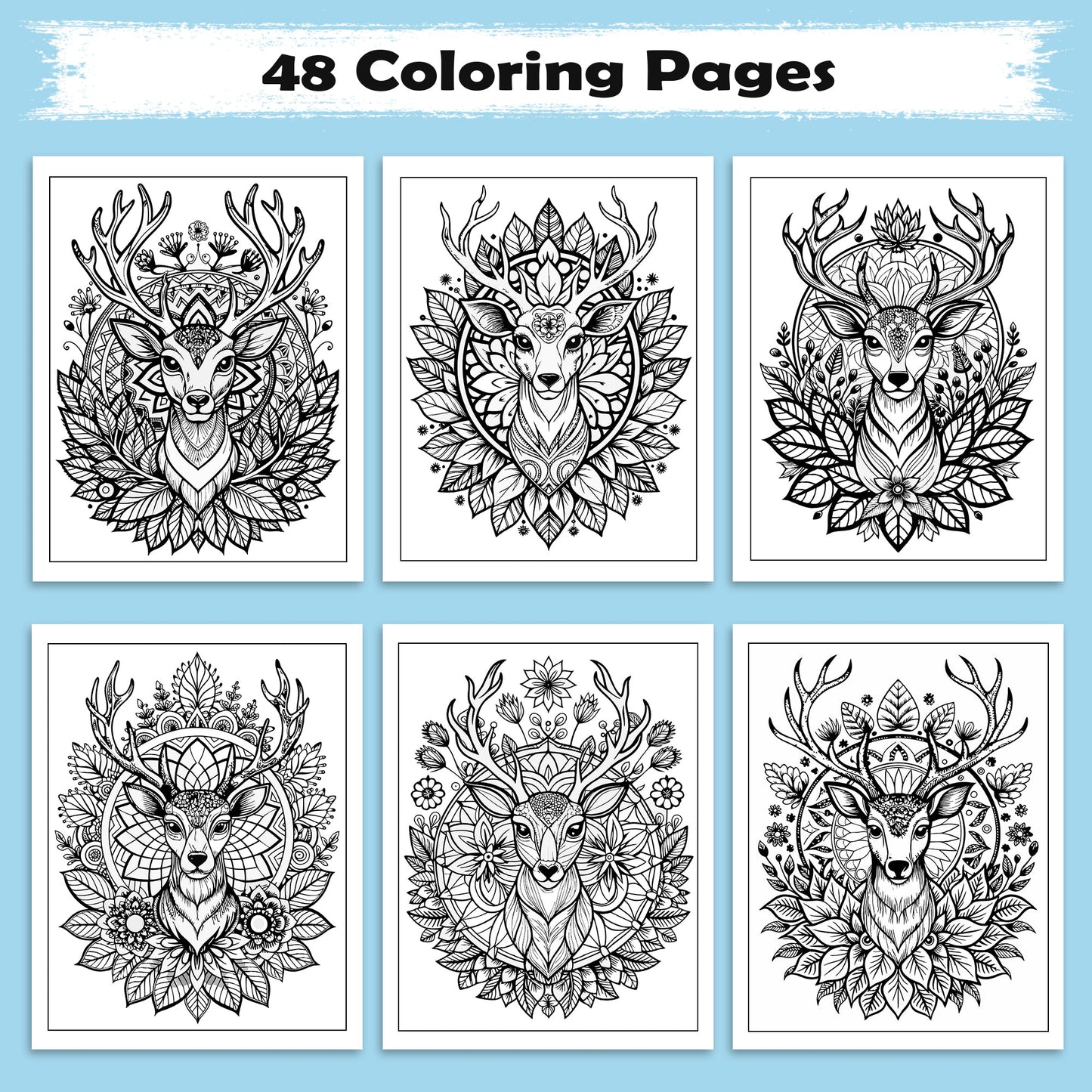 Forest Majesty – Deer Mandala Art Coloring Pages – 48 Pages – Intricate Forest Animal Designs – For Adults