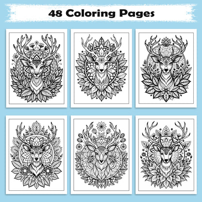 Forest Majesty – Deer Mandala Art Coloring Pages – 48 Pages – Intricate Forest Animal Designs – For Adults