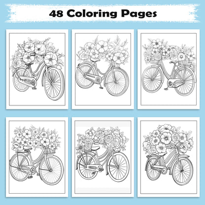 Bicycle Blossoms Coloring Pages – 48 Beautiful Bike & Floral Sheets – For Adults