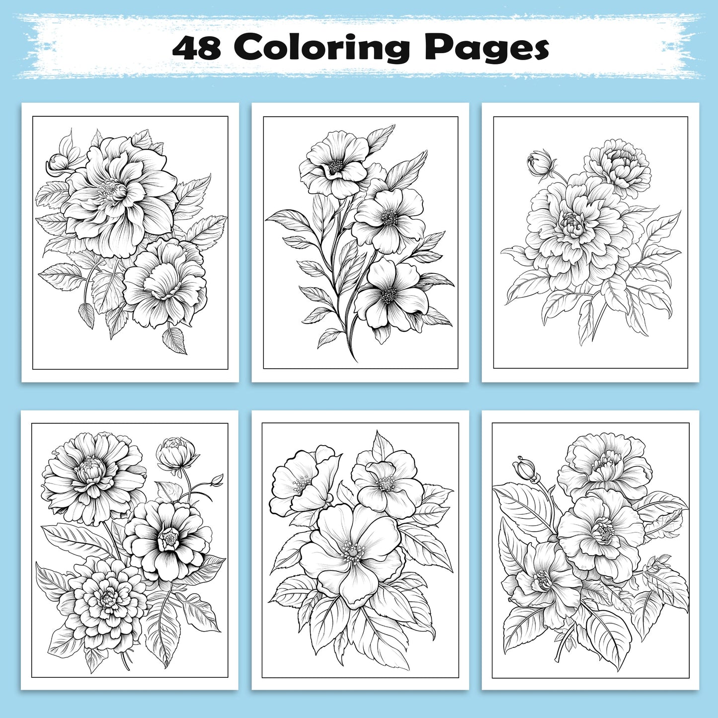 Garden Grace Coloring Pages – 48 Beautiful Flower Line Art Designs for Adults