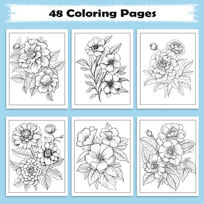 Garden Grace Coloring Pages – 48 Beautiful Flower Line Art Designs for Adults