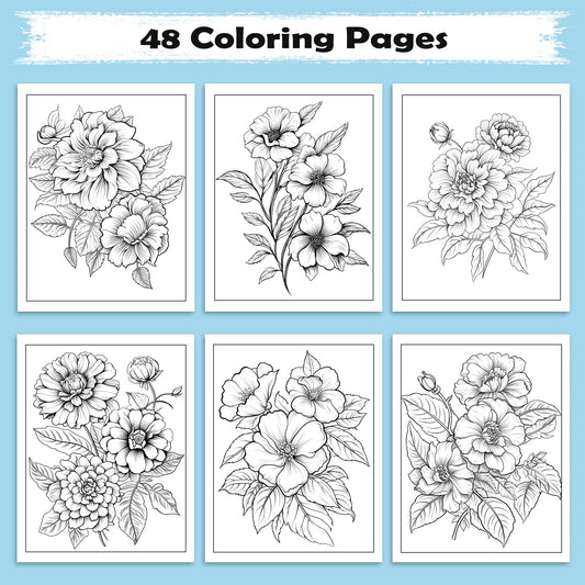 Garden Grace Coloring Pages – 48 Beautiful Flower Line Art Designs for Adults