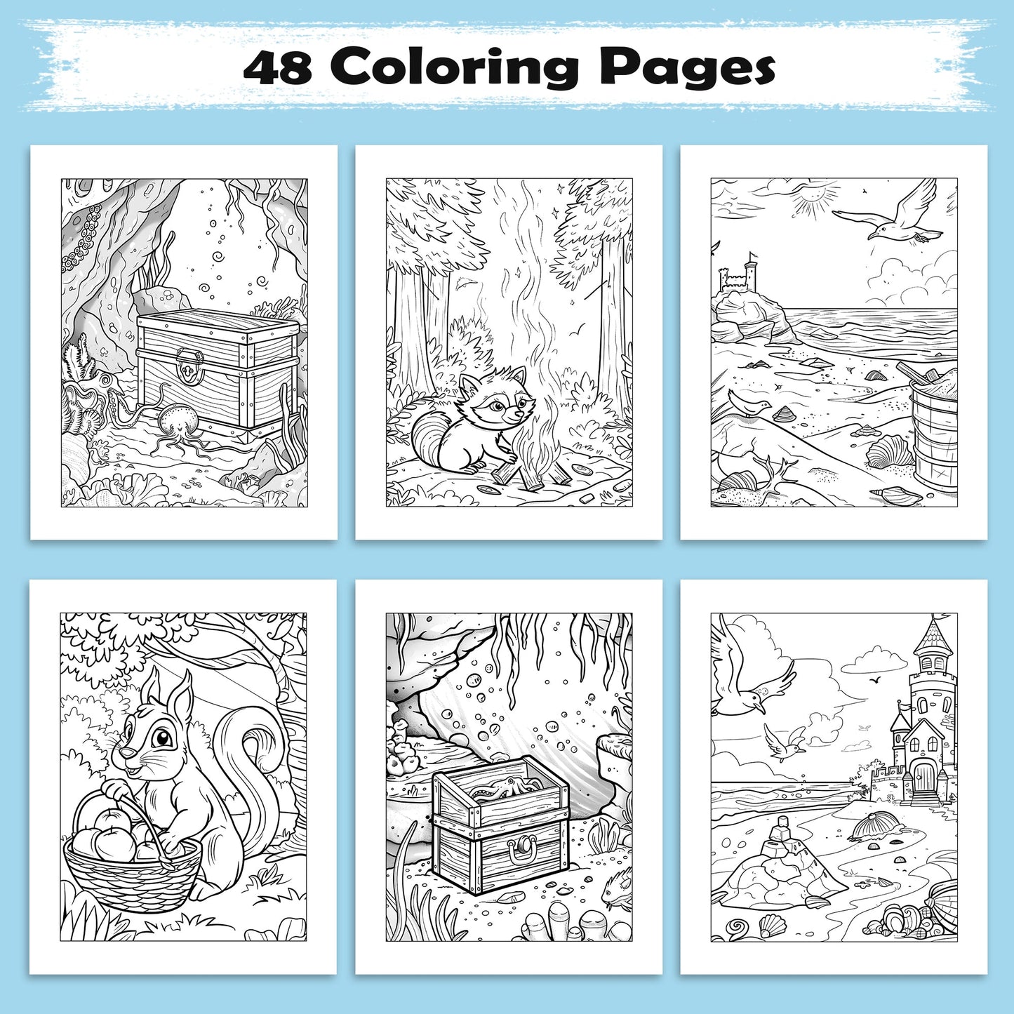 Hawaii Beach Wonders Coloring Pages – 48 Seaside Treasures and Fun Castles for Kids