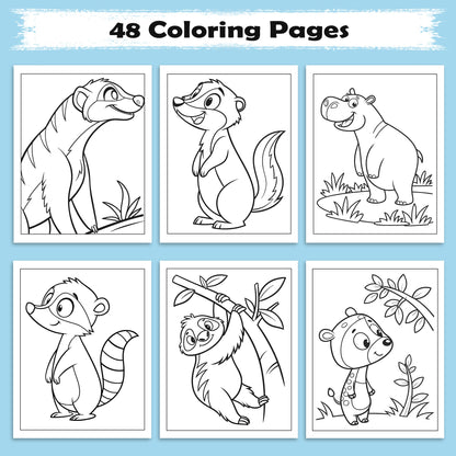 Wild Friends Coloring Pages – 48 Pages – Fun Animal Designs – For Kids