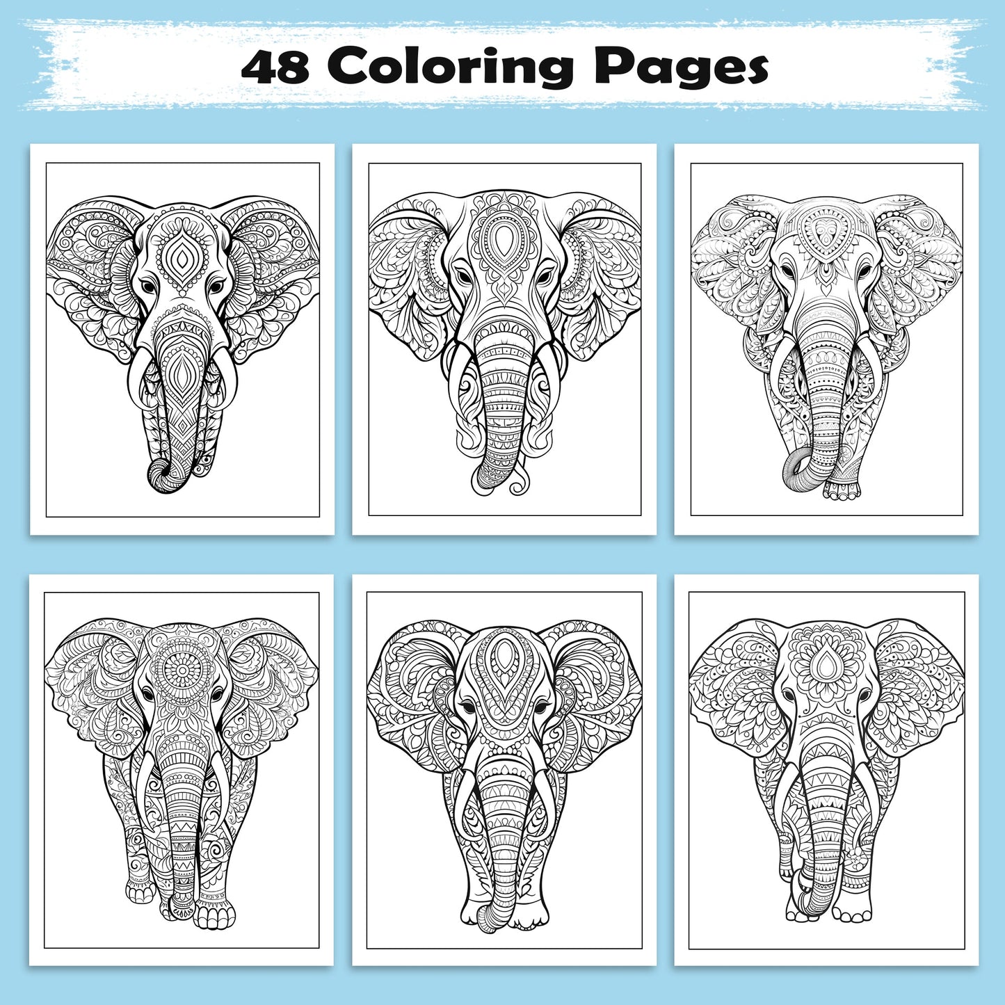 Majestic Elephant Mandalas Coloring Pages – 48 Intricate Animal Designs for Adults