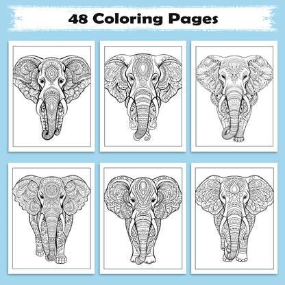 Majestic Elephant Mandalas Coloring Pages – 48 Intricate Animal Designs for Adults