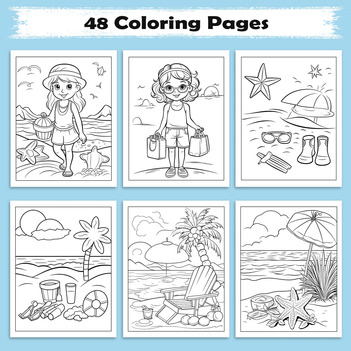 Aloha Beach Fun Coloring Page – 48 Pages – For Kids