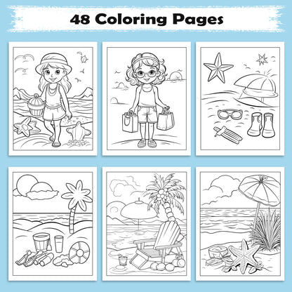 Aloha Beach Fun Coloring Page – 48 Pages – For Kids