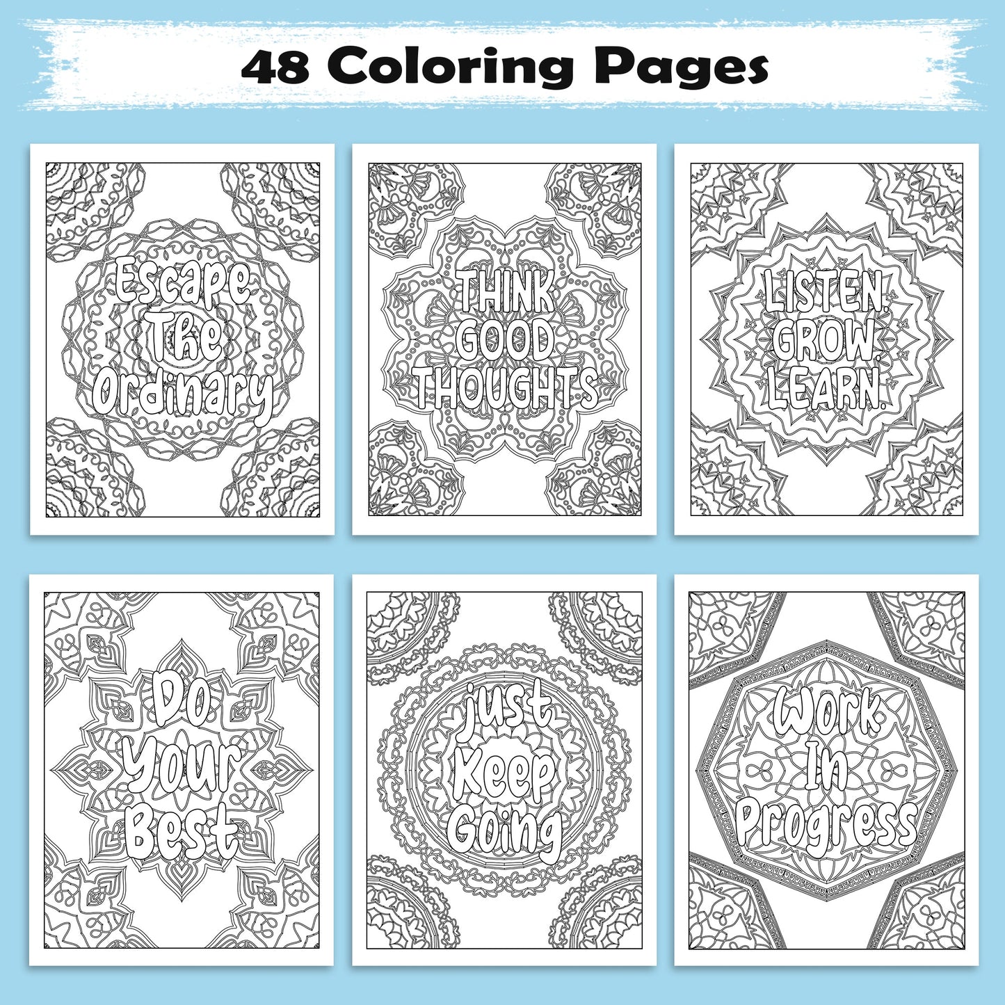 Mandala Inspirations Coloring Pages – 48 Empowering Quotes for Adults