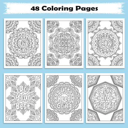 Mandala Inspirations Coloring Pages – 48 Empowering Quotes for Adults